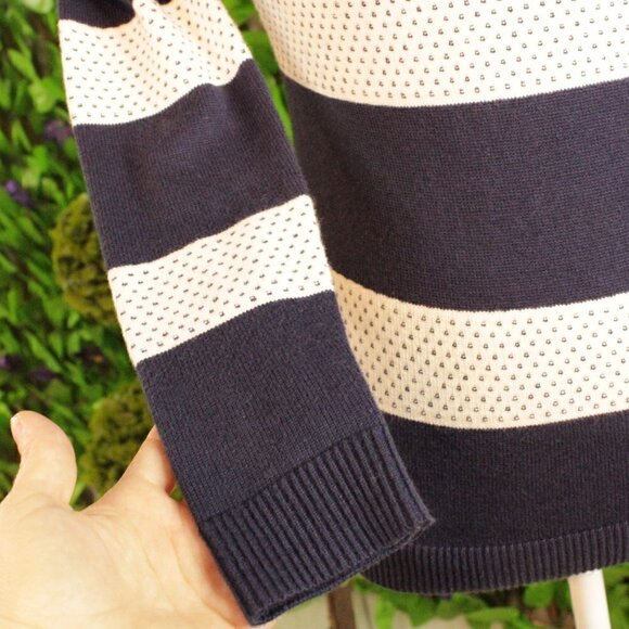 NWT Charter Club Stripe-Stitch Long Sleeve Sweater Intrepid Blue Combo XSP - Picture 6 of 8